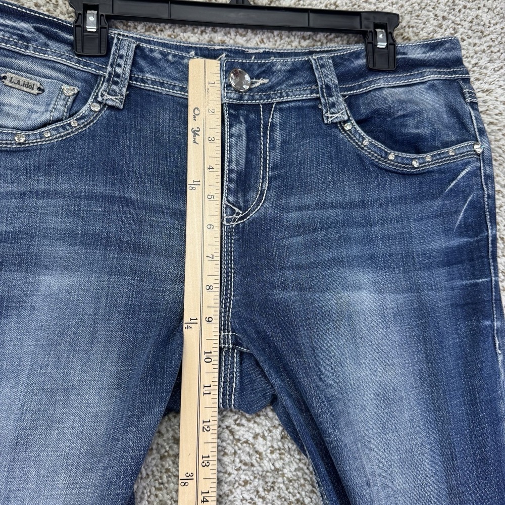 La Idol Jeans Women's Size 13 35x34 Rhinestones Back Pocket Flaps Bootcut Denim - Picture 9 of 16